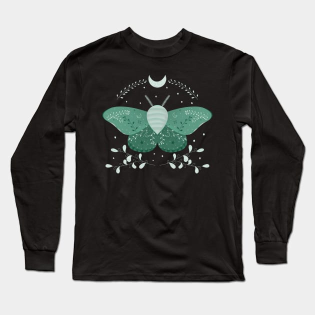 Mystic Teal Moth Long Sleeve T-Shirt by TheRainbowPossum